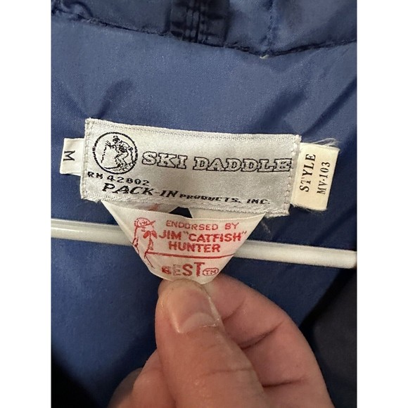 Vintage 70s Ski Daddle Duck Down Puffer Vest Mens Medium Blue Pockets VTG Skiing - Picture 4 of 7